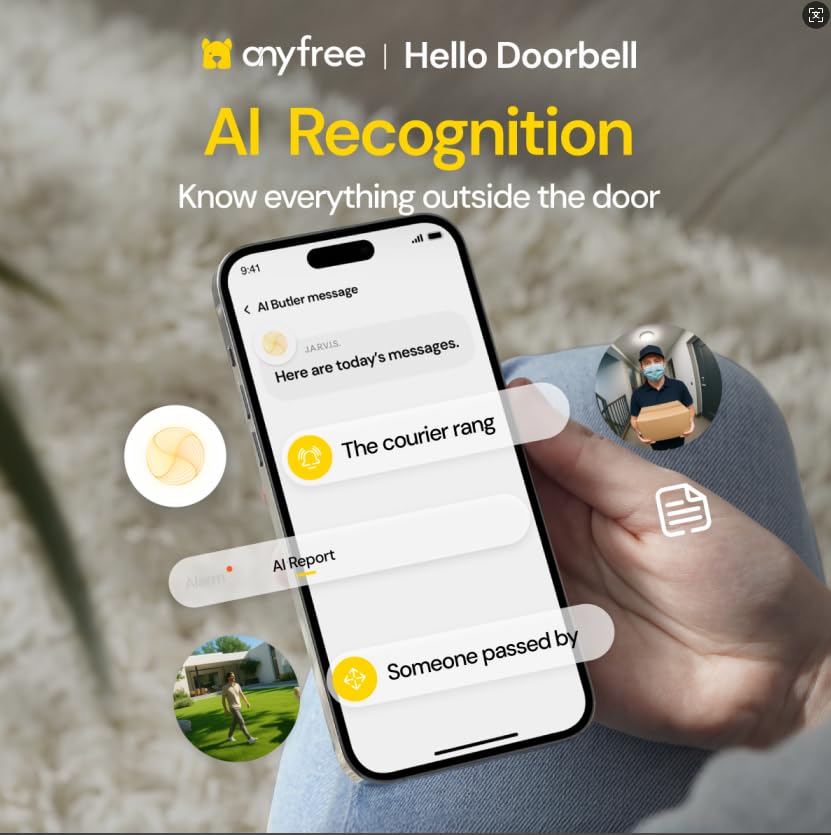 Doorbell Camera Wireless Video Doorbell with Chime, AI Motion Detection Doorbells with 2.4/ 5Ghz WiFi,Solar Assist Battery, HDR Night Vision,Long Distance 2-Way Talk, Local/AWS Cloud Storage