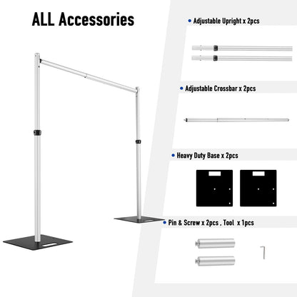 Hecis Heavy Duty Backdrop Stand, 10x10ft Pipe and Drape Stand Kit, Adjustable Arch Backdrop Stand, Back Drop Stand for Party Event, Trade Shows & Wedding Decor
