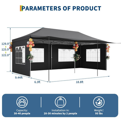 10x20 Pop Up Canopy Tent – Heavy Duty Party Tent with 6 Removable Sidewalls, 6 Sand Bags & Roller Bag, Waterproof UV-Protective Tents for Parties, Adjustable Height Instant Shelter