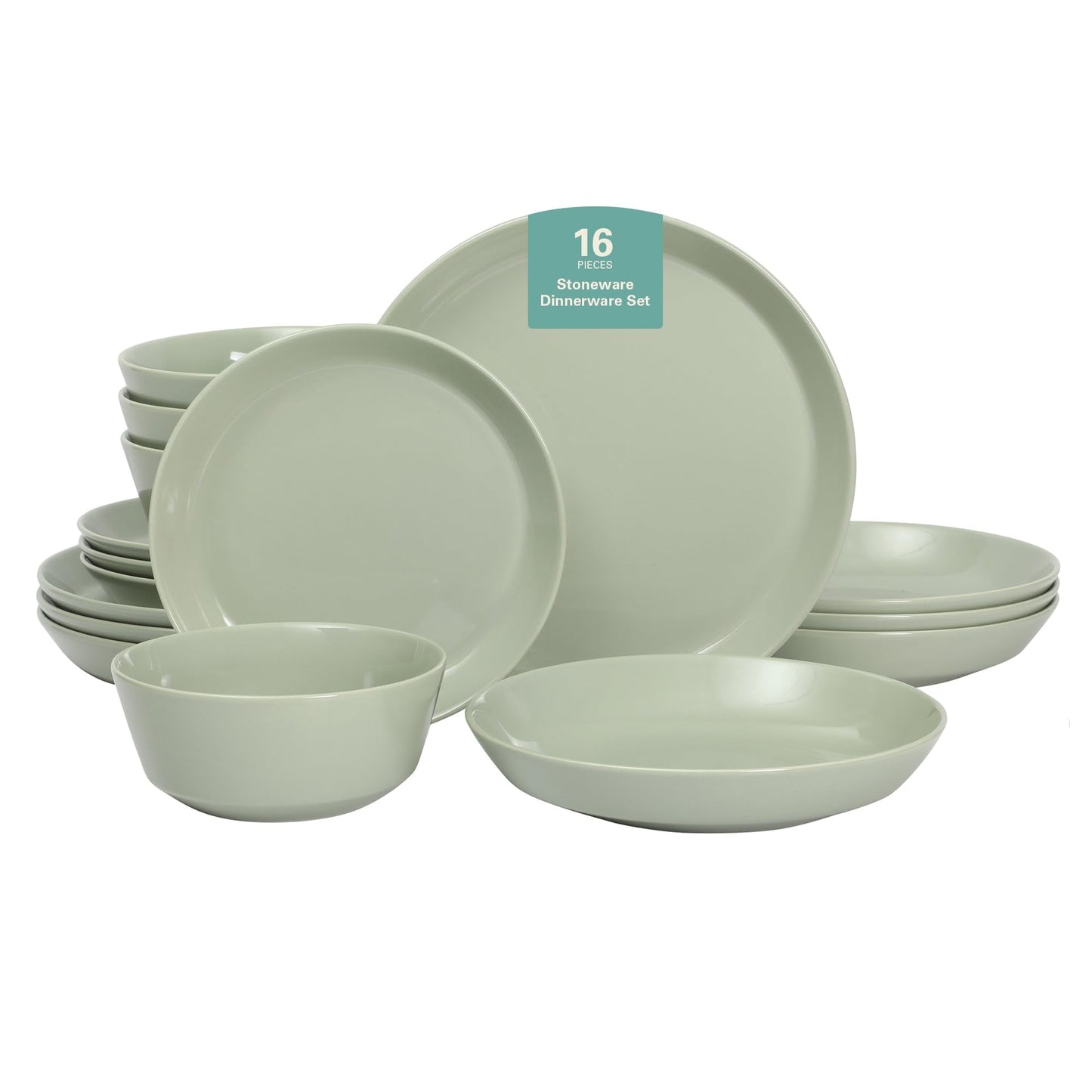 Gibson Home Summer Shades 16 Piece Plates and Bowls Dishes Service for 4 Porcelain Dinnerware Set - White