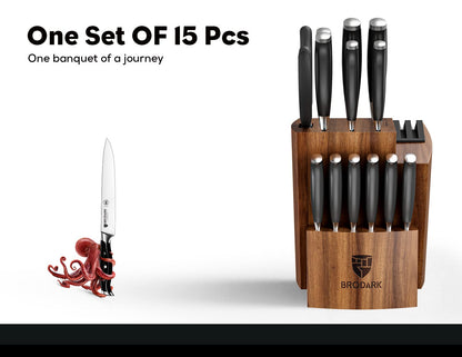 Kitchen Knife Set - Full Tang 15 Pcs Professional Chef Knife Set with Sharpener, Razor - sharp Knives Set for Kitchen, German Stainless Steel - Knife Block Set, Gift Box for Mom, Mothers Day
