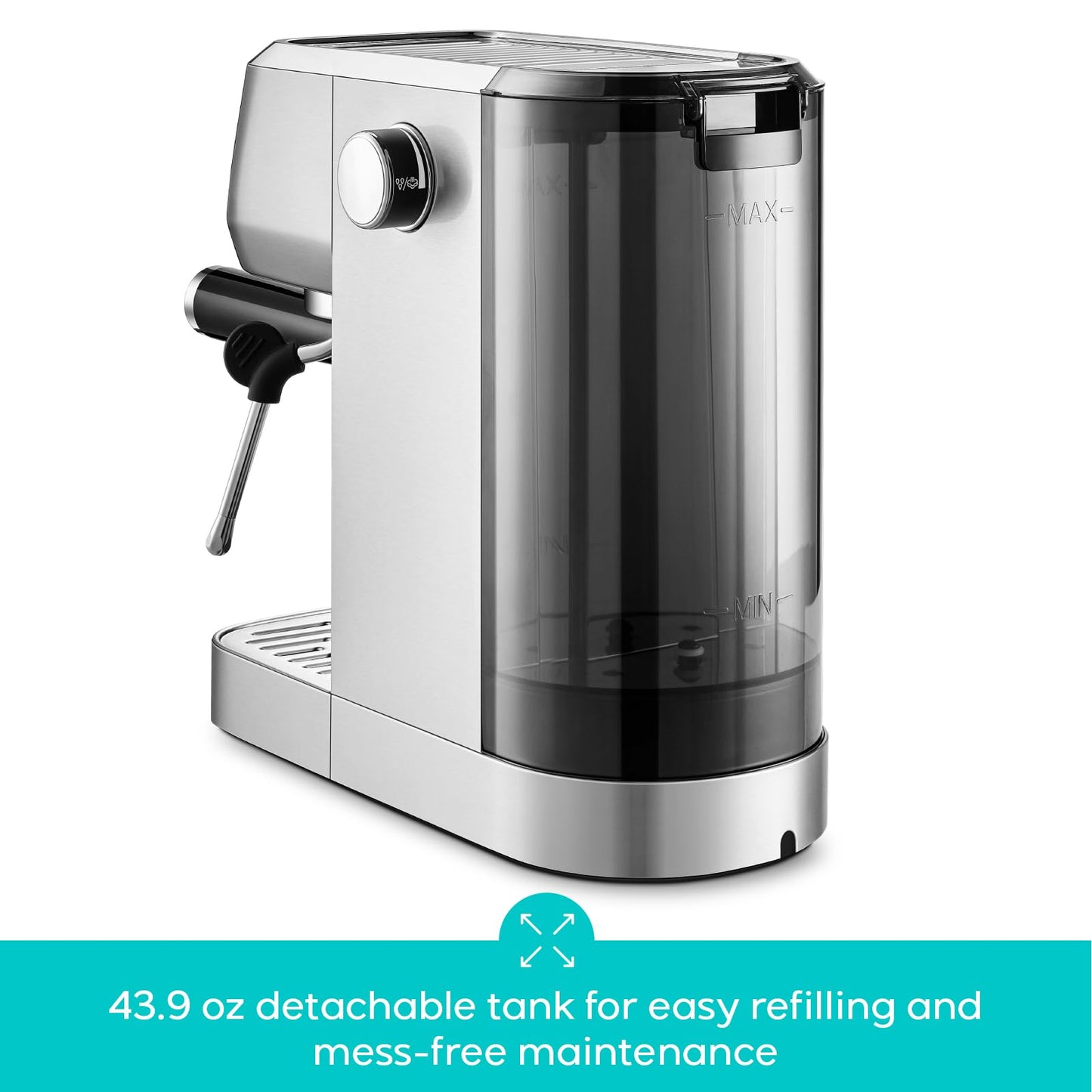 CASABREWS 3700 Essential Espresso Machine 20 Bar, Stainless Steel Cappuccino & Latte Coffee Maker with Steam Frother for Home, 43.9oz Water Tank, Silver
