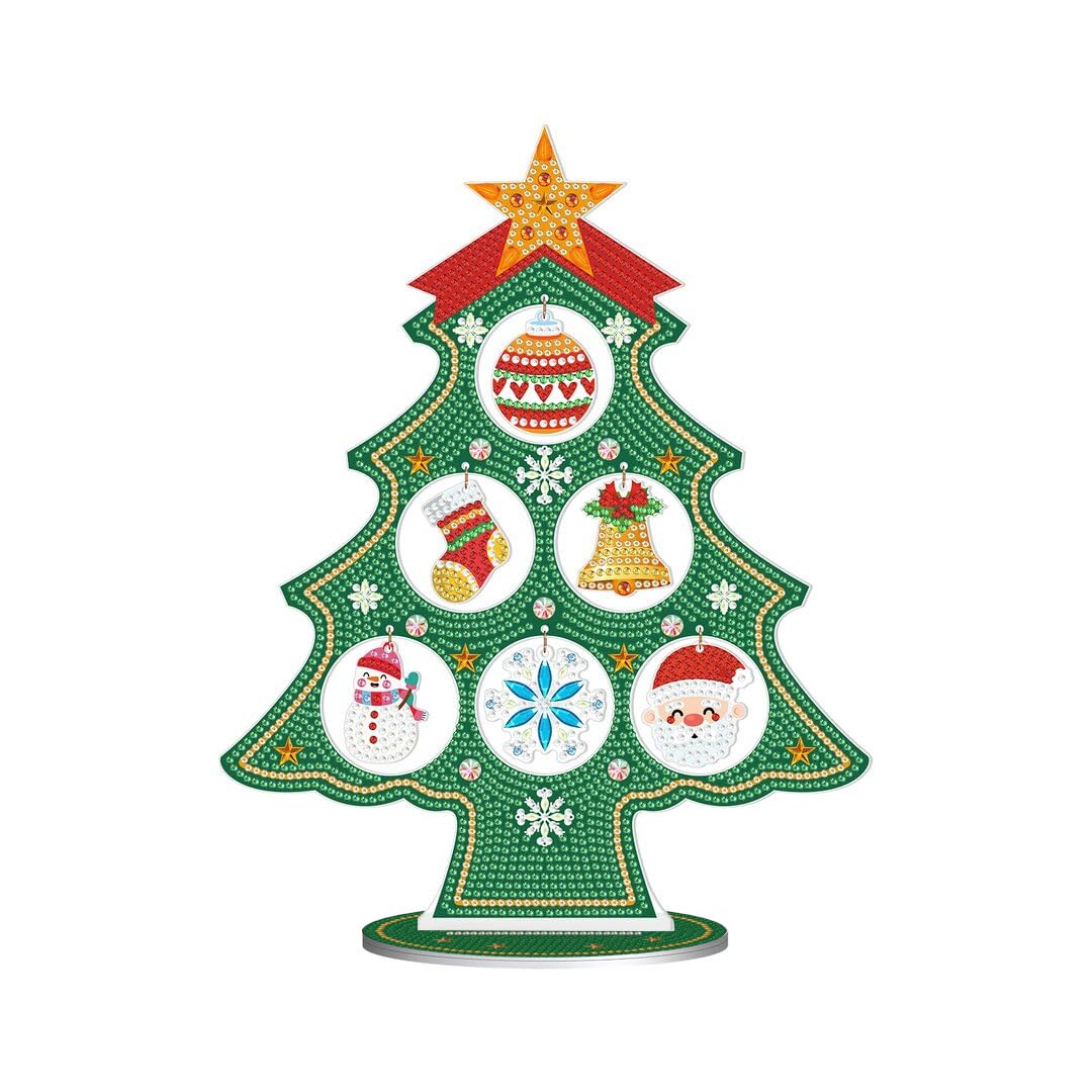 AiYuanzsh Christmas Tree Diamond Art Tabletop Ornament with Christmas Hanging Charms, Acrylic Double-Sided Special Shape Diamond Painting Desktop Decoration Kit, DIY Large Festive Crafts