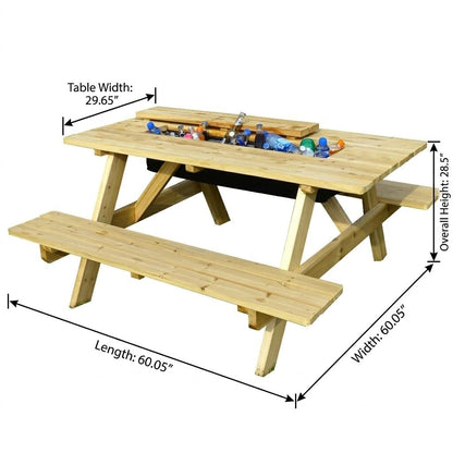 Merry Garden Cooler Wooden Picnic Table, Natural,Brown