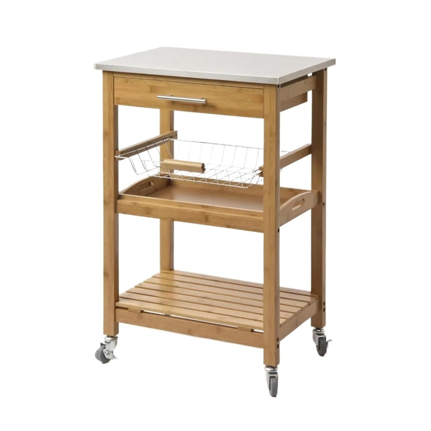 Shelf Bamboo Kitchen Cart, Floating Shelves Home Storage and Organization, Kitchen Organizer Cart, Utility Cart Rolling Storage Organizer Rack