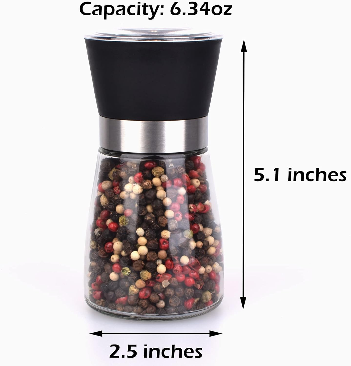 Salt and Pepper Grinder Shakers Set, Refillable Spice Mill Grinders (2.5 inches x 5.1 inches)