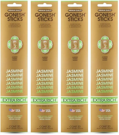 Gonesh Extra Rich Scented Incense Sticks - Non-Toxic 10” Slow Burn Aromatic Sticks - Jasmine, 80 Pack