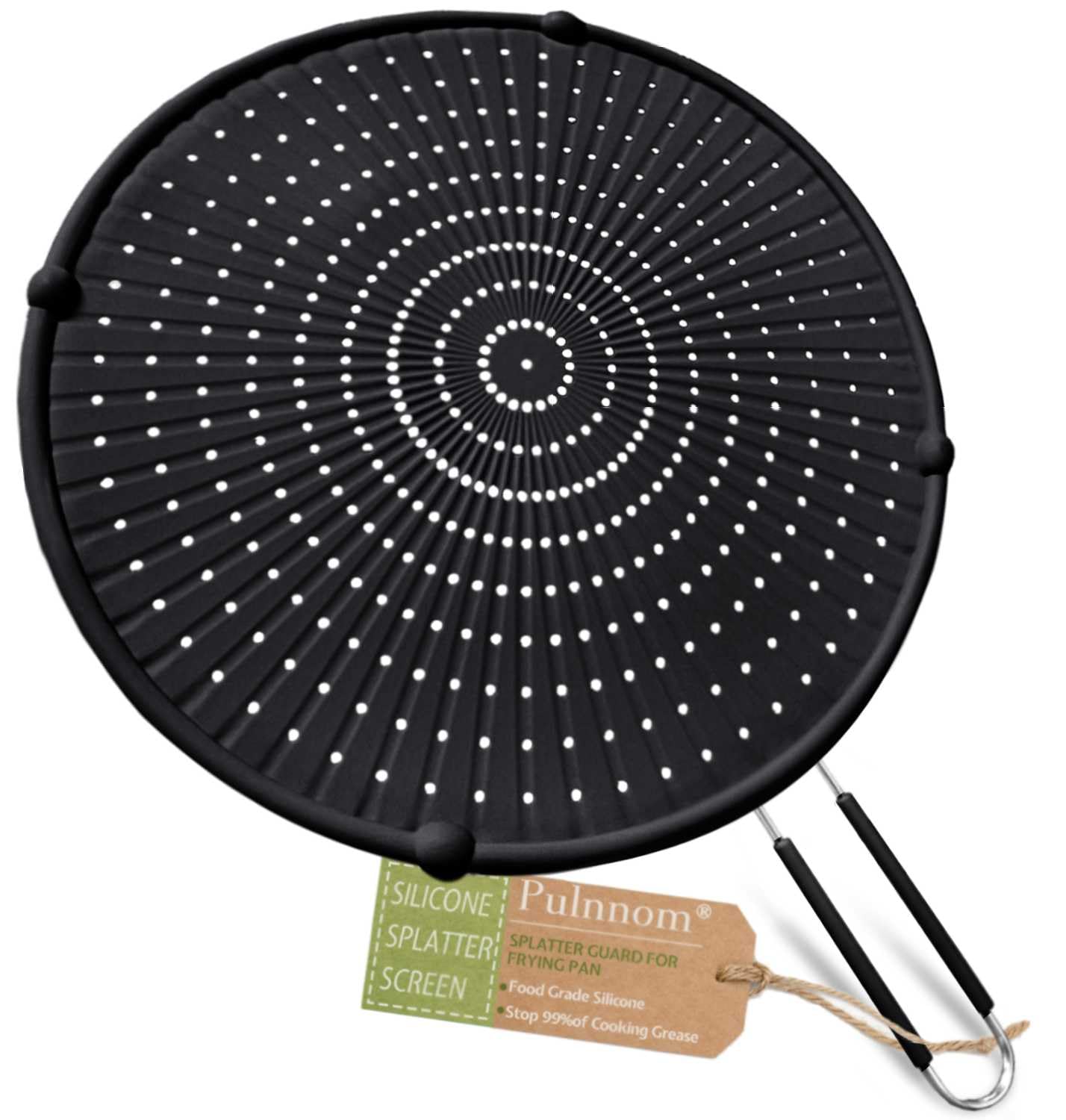 Silicone Splatter Screen for Frying Pan, Grease Splatter Guard for Frying Pan Heat Resistant Oil Splatter Guard, Multi-Use Pan Cover, Non Stick, Easy Clean 12.6" - Black