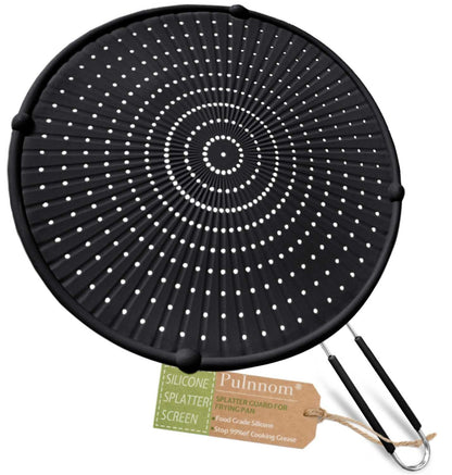 Silicone Splatter Screen for Frying Pan, Grease Splatter Guard for Frying Pan Heat Resistant Oil Splatter Guard, Multi-Use Pan Cover, Non Stick, Easy Clean 12.6" - Black