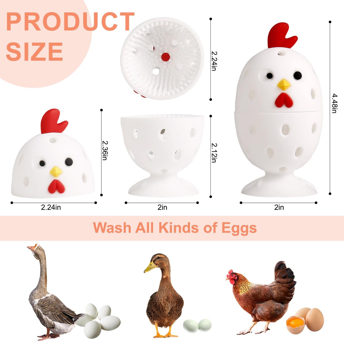 wonlex 4PCS Egg Brush Cleaner Multipurpose Fruit and Vegetable Rotating Scrubber Tool for Fresh Eggs, Reusable Chicken Duck Egg Washer Scrubber (White+Yellow)