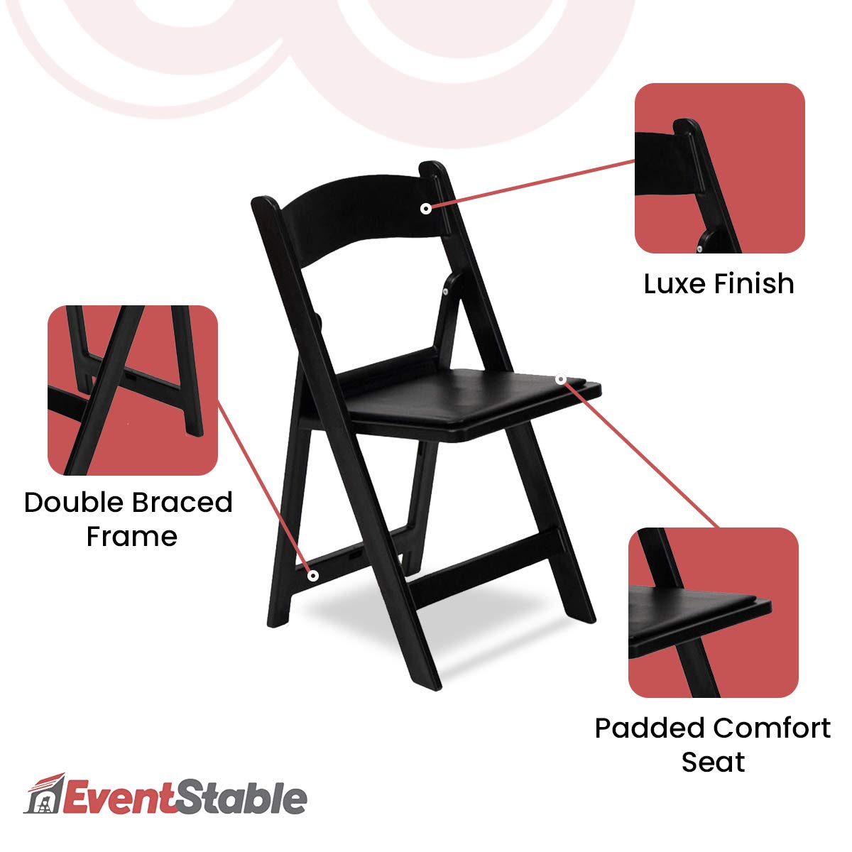 EventStable Titan PRO Resin Folding Chair - Black Indoor/Outdoor Lightweight Foldable Chair - Vinyl Padded Folding Chair for Weddings Parties Events - 50 Pack
