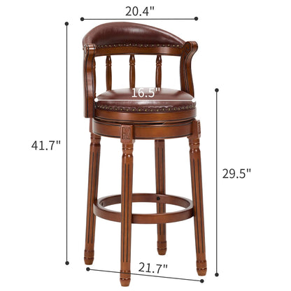 AULIFE Cow top Leather Wooden Bar Stools, 29.5" Height Bar Chair with Back, 180 Degrees Swivel Bar Stools Chair for Home Kitchen Counter,Restaurant,1pc (Brown-1pc, Bar Seat Height 29.5in)