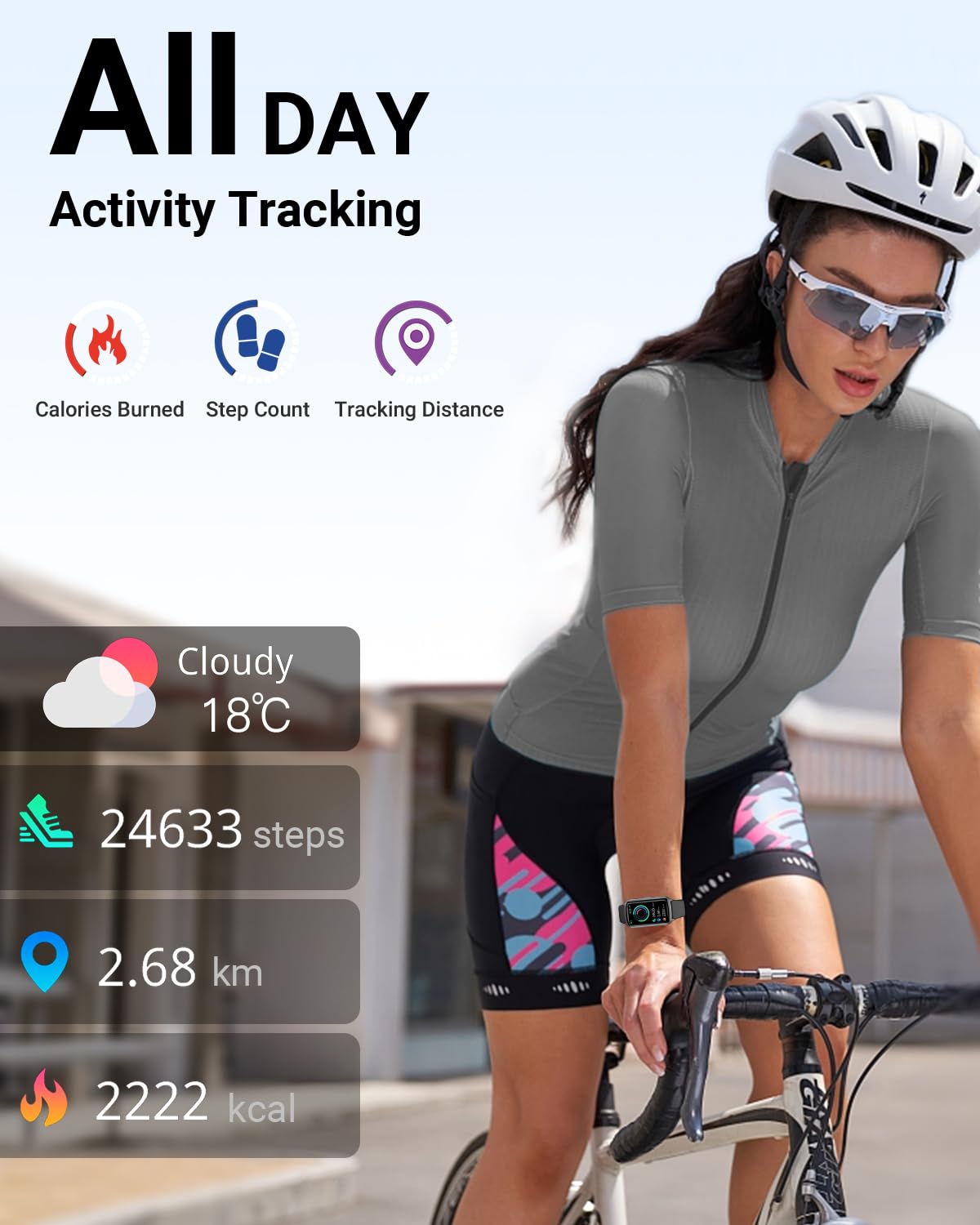 Amzhero Health Fitness Tracker with 24/7 Heart Rate, Blood Oxygen, Blood Pressure, Sleep Tracker, 5ATM Waterproof Activity Trackers with Step Tracker, Pedometer (S & L Bands Included)