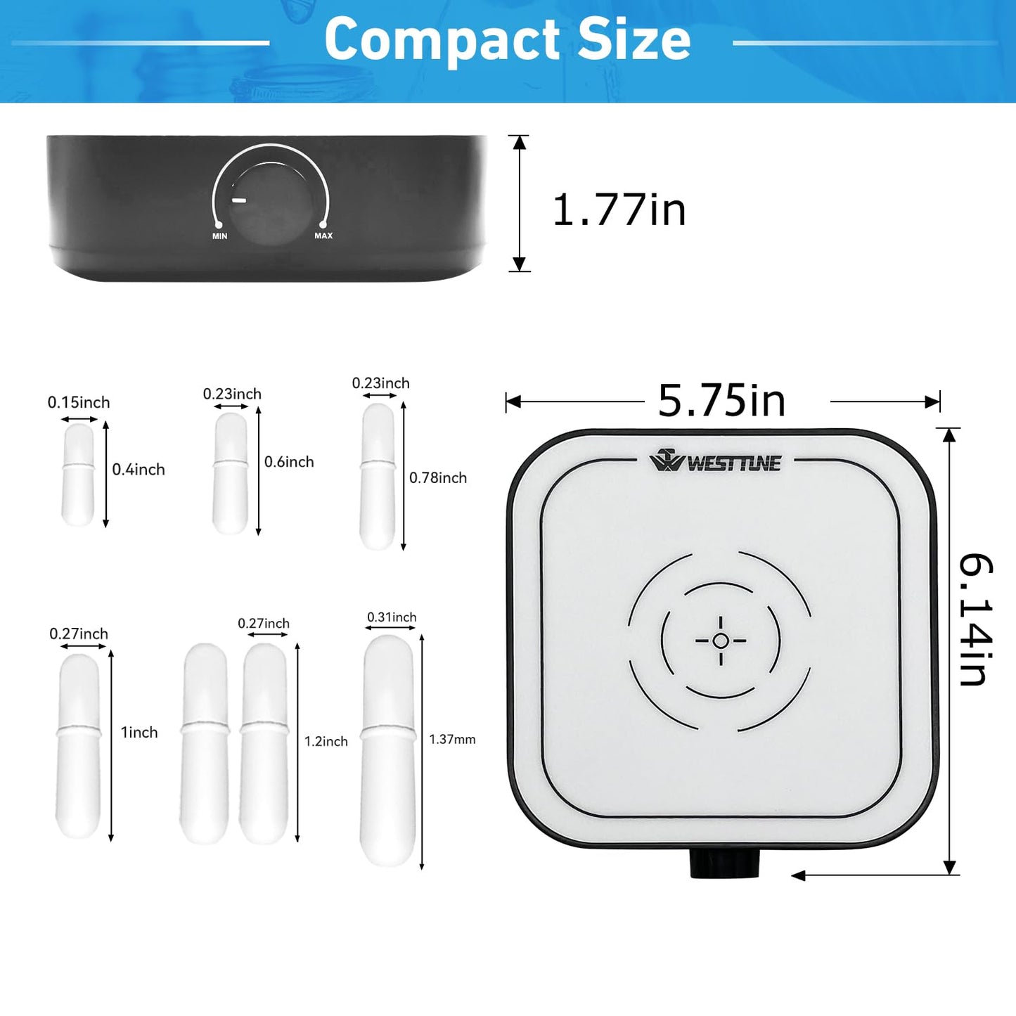 WEST TUNE 3000rpm Magnetic Stirrer Mixer with 7pcs Stir Bar Set, Brushless DC Motor Max 3000ml Electric Magnetic Stir Plate Mixer （No Heating)
