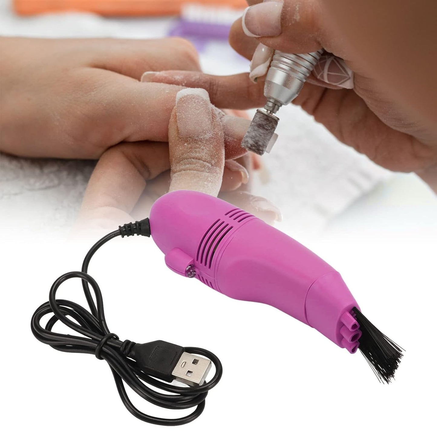 Mini Nail Dust Vacuum Cleaner, Desktop Vacuum with Large Suction Brush Head for Crumbs (Blue)