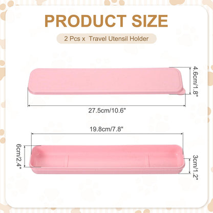 uxcell 2 Pcs Travel Utensil Holders with Case, 10.8" Portable Flatware Box with Slot Stand Reusable Plastic Travel Cutlery Case for Fork Spoon Chopsticks Lunch Box, Pink (Flat Cover)