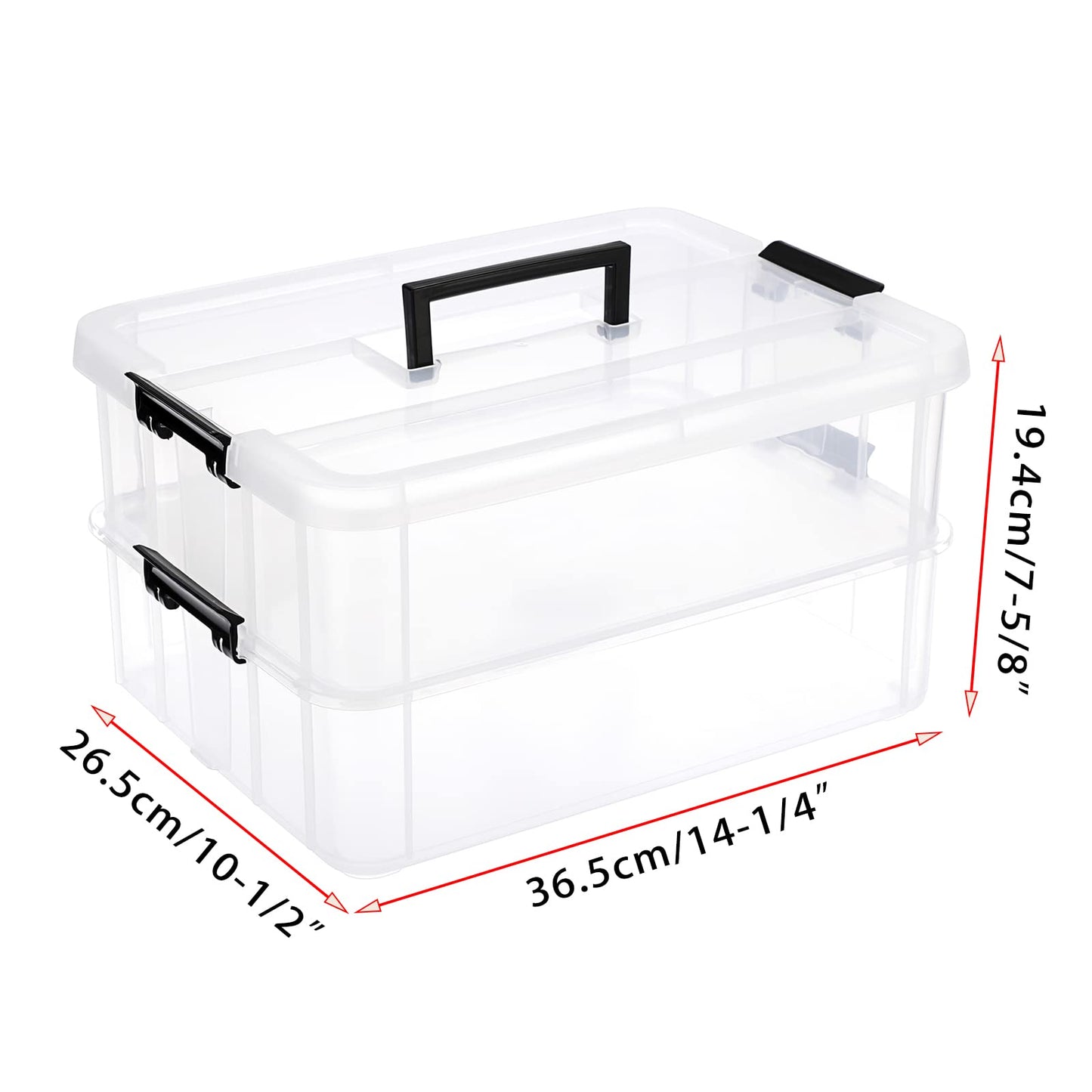 BTSKY 2 Layer Stack & Carry Box, Plastic Multipurpose Portable Storage Container Box Handled Organizer Storage Box for Organizing Stationery, Sewing, Art Craft, Jewelry and Beauty Supplies Black