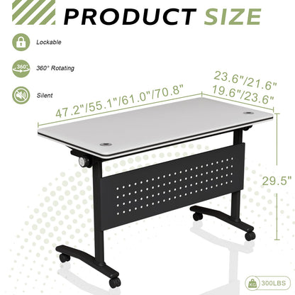 Mobile Folding Conference Table with Wheels,4 Pack Modern Conference Room Tables for 6-12 Person,61IN Training Locking Rolling Meeting Conference Tables with Flip-Top for Office Classroom Business