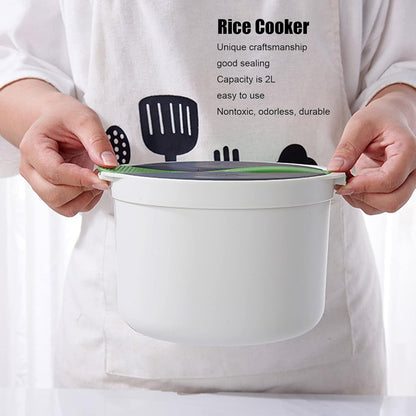 Microwave Rice Cooker Set, 2L Kitchen Cookware, Food Grade PP Material, Strainer Lid, Steaming Pot (Green)