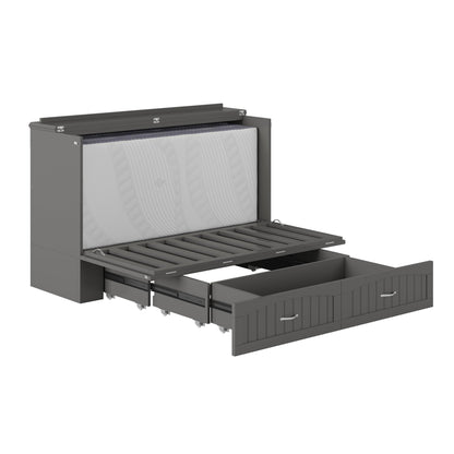 AFI, Aspen Mid-Century Modern Queen Solid Wood Murphy Bed Chest with Mattress in Grey