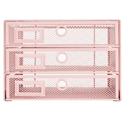Annova Desk Organizer Wire Mesh 3 Tier Sliding Drawers Paper Sorter/Multifunctional/Premium Solid Construction for Letters, Documents, Mail, Files, Paper, Kids' Art Supplies (Light Pink)