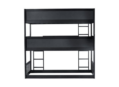 Solid Wood Triple Bunk Bed for 3 Kids, 3 Bed Bunk Beds with Two Built-in Ladders,Twin Over Twin Over Twin Triple Bunk Bed,Detachable Triple Bunk Beds Twin Size,Black