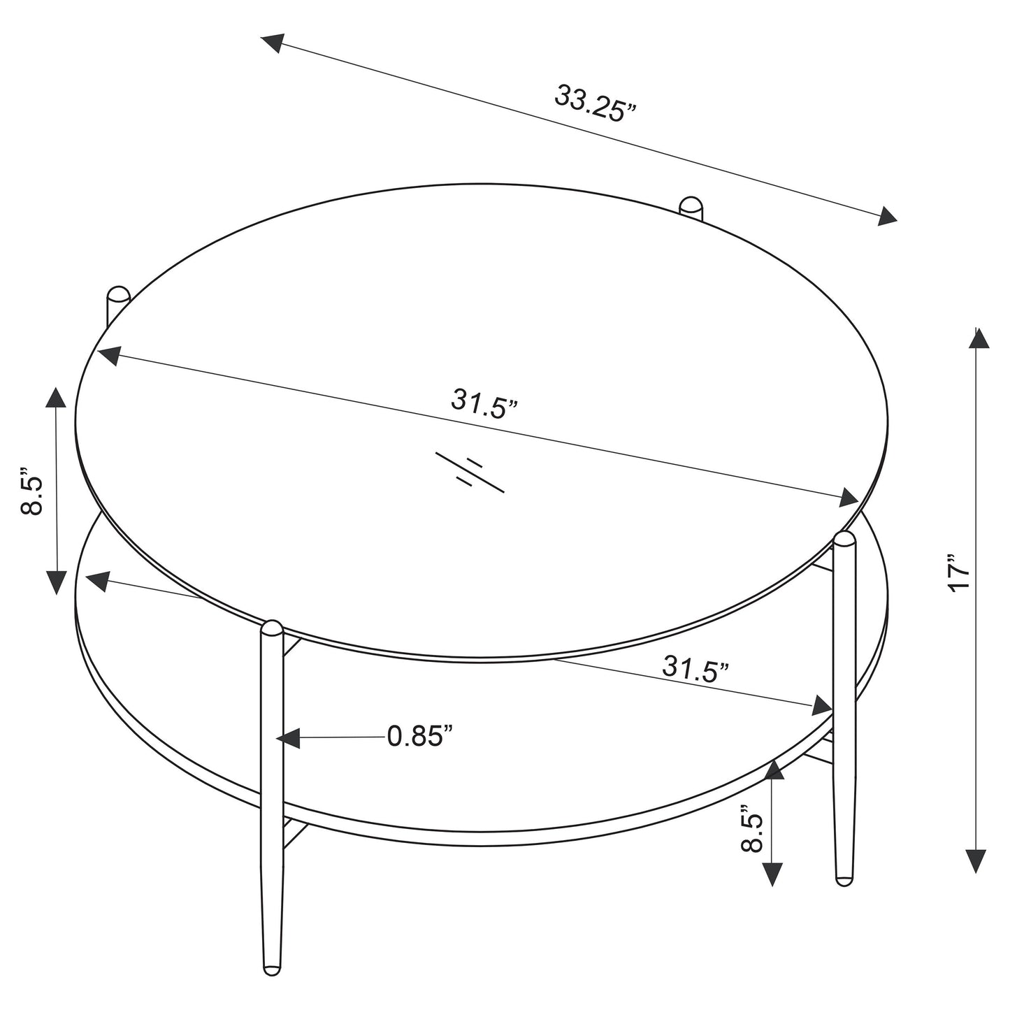 Coaster Home Furnishings - Jonelle - Round Coffee Table with Glass Top, White Marble Shelf and Gold Chrome Frame - Living Room - 33-Inch - Smoke - 710338