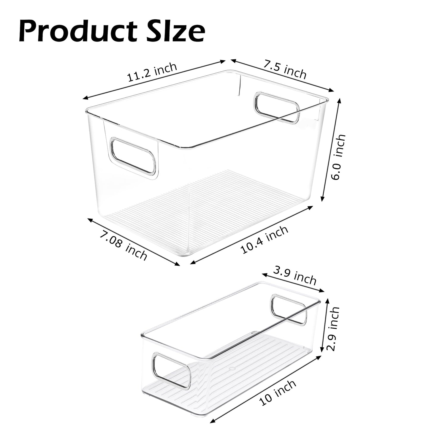 SKTKSE Clear Plastic Storage Bins 8 Pack - Pantry Organizers and Storage, Fridge Organizer Containers for Kitchen, Cabinet, Freezer, Bathroom, Clost, Home Organization