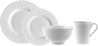 Villeroy & Boch Cellini Collection 24-Piece Dinnerware Set, Premium Porcelain, Made in Germany, Dinner Plate, Salad/Breakfast Plate, Bowl, Mug, White