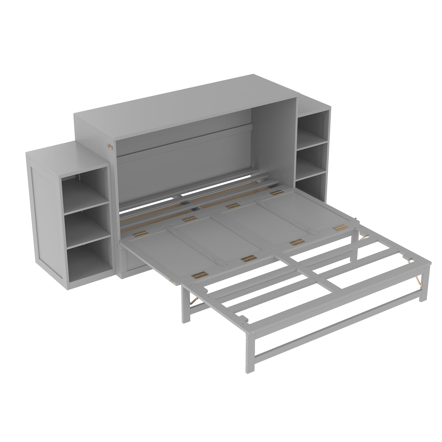 Bellemave Queen Size Murphy Bed, Cabinet Bed with 2 Shelves and Storage Drawers, Farmhouse Murphy Cabinet, Noisy Free, for Guest Bedroom, Living Room, Office, Light Gray