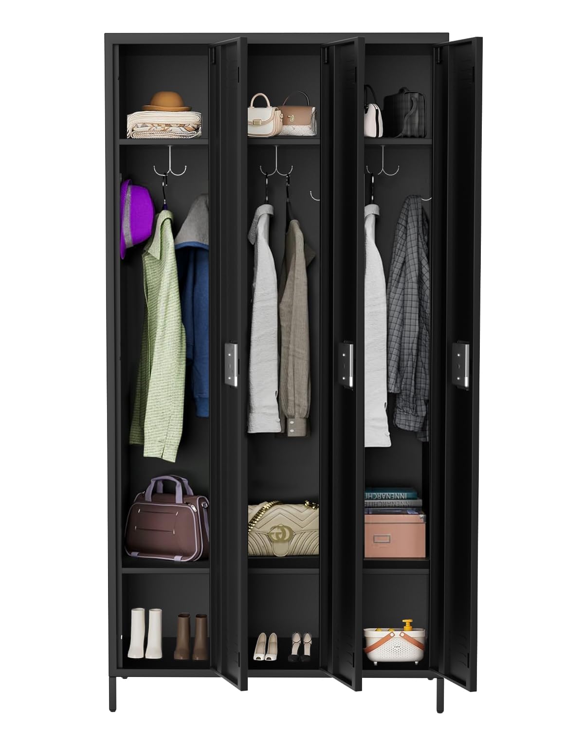 Hipicute 3 Doors Metal Locker with Lock, 72" Tall Steel Storage Locker Cabinet for Office Home Gym Bedroom, Employee Lockers with Hooks & 2 Shelves, Assembly Required
