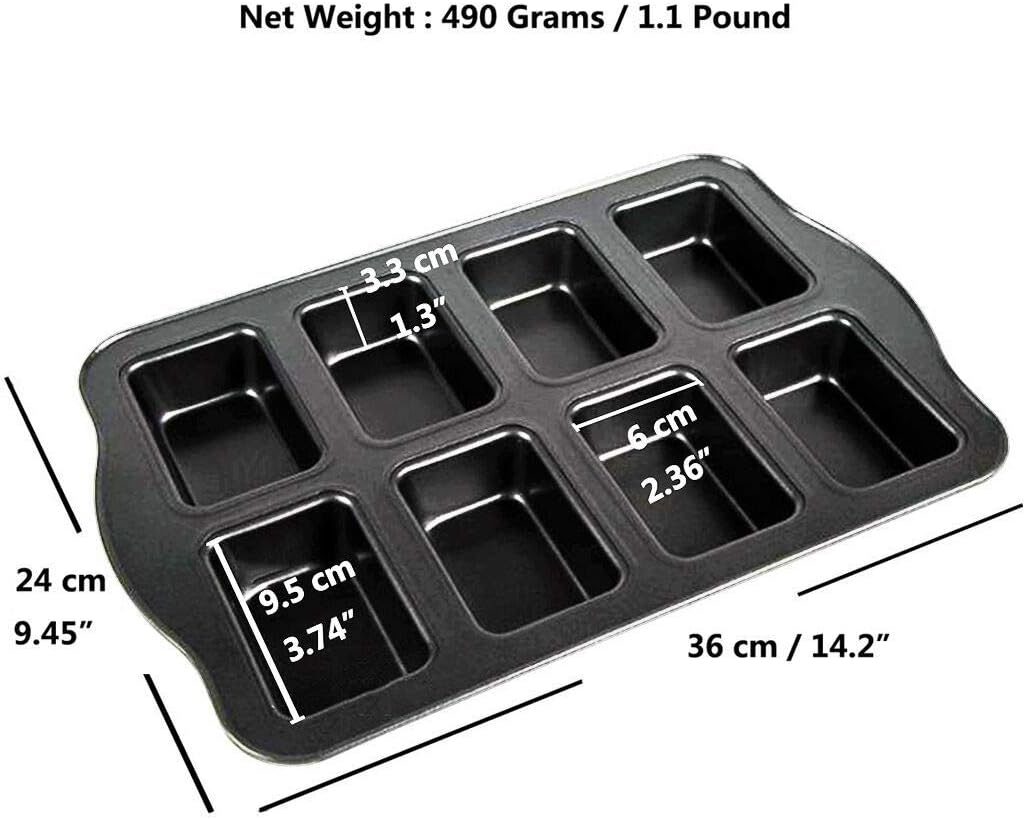 Non-Stick Mini Loaf Pan Cake Bread Baking Tray, 8-Cavity Carbon Steel Bakeware (Gray)