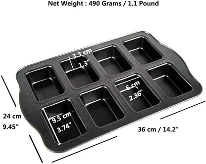Non-Stick Mini Loaf Pan Cake Bread Baking Tray, 8-Cavity Carbon Steel Bakeware (Gray)