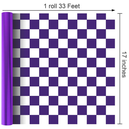 Homeral Purple Wrapping Paper Roll - 17 In x 33 Ft Matte Metallic Solid Color & Purple and White Checkered Reversible Gift Wrapping Paper for Birthday, Wedding, Christmas, Valentine, Baby Shower
