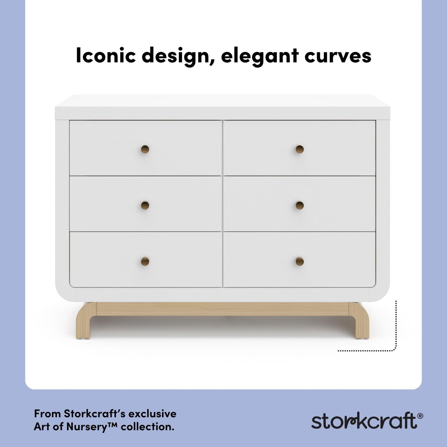 Storkcraft Santorini 6 Drawer Double Dresser (White with Driftwood) - GREENGUARD Gold Certified, Interlocking Drawer System, Dresser Drawer Organizer for Kids Bedroom