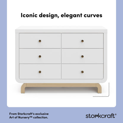 Storkcraft Santorini 6 Drawer Double Dresser (White with Driftwood) - GREENGUARD Gold Certified, Interlocking Drawer System, Dresser Drawer Organizer for Kids Bedroom