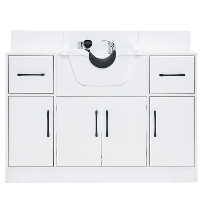 BarberPub Multi-Functional Shampoo Backwash Sink Station with Shampoo Bowl for Hair Stylist, Salon Spa Beauty Cabinet with Faucet Sprayer, Barber Storage Equipment 7139 (White)
