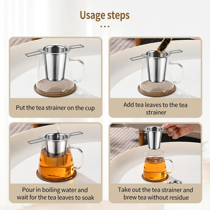 2Pack Long-Handled Tea Strainer, BOMANSI BOMS Stainless Steel Tea Infuser Basket Sitting in Mugs, Tea Infusers for Loose Tea, Fine Mesh Tea Diffuser Tea Strainers Filters, Tea Steeper for Leaf