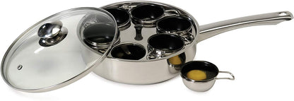 EXCELSTEEL Non Stick Easy Use Rust Resistant Home Kitchen Breakfast Brunch Induction Cooktop Egg Poacher, 6 Cup, Stainless Steel, Round