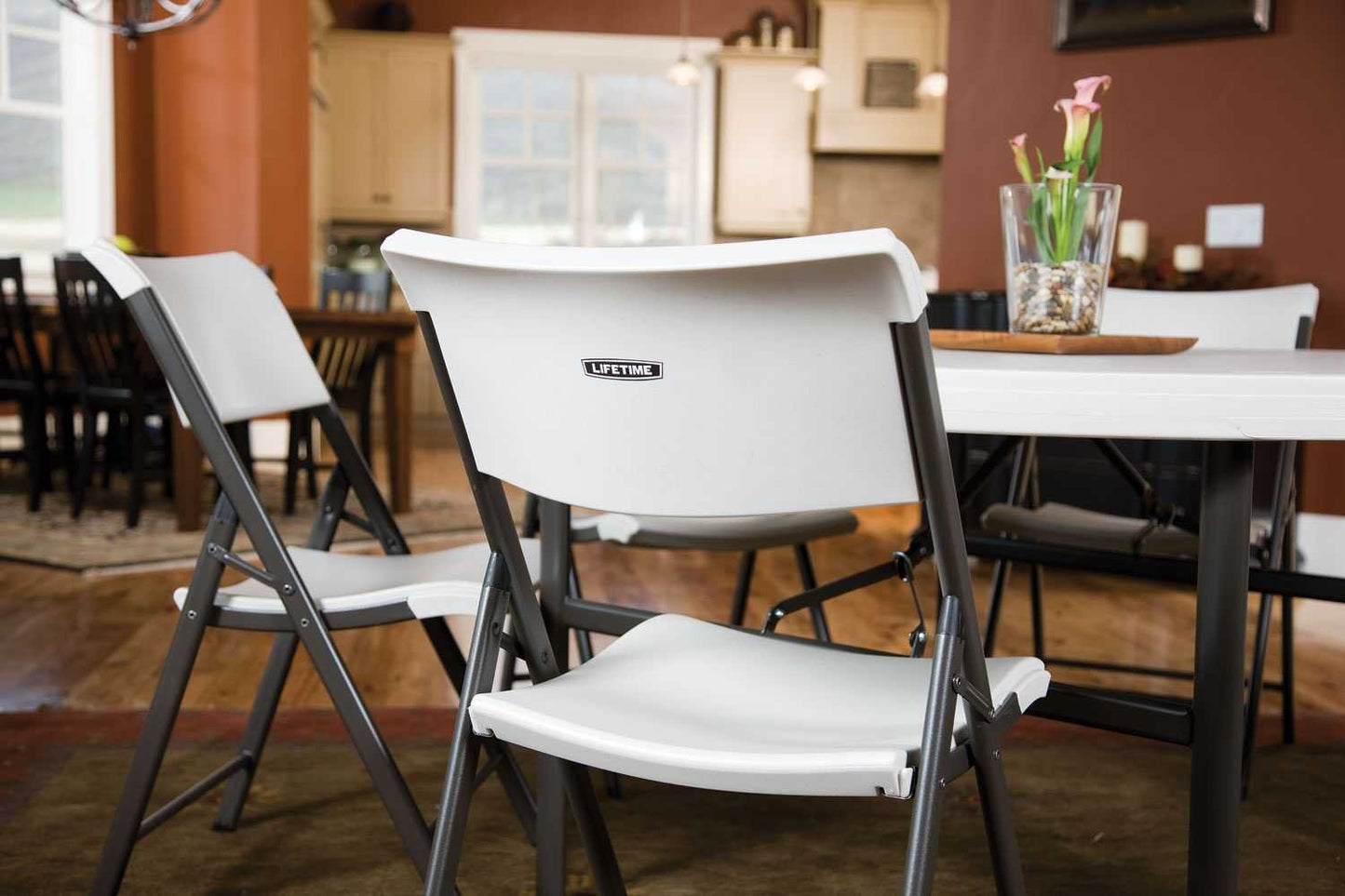LIFETIME 480074 Contemporary Folding Chair, Almond with Bronze Steel Frame, 4-Pack