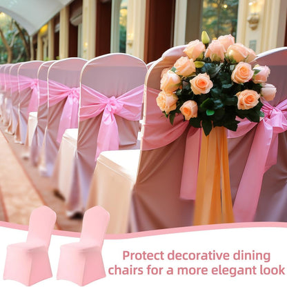 Yahpetes (1 Chair Cover Pink Polyester Spandex Banquet Chair Covers Slipcover Flat Front Stretch Spandex Chair Covers