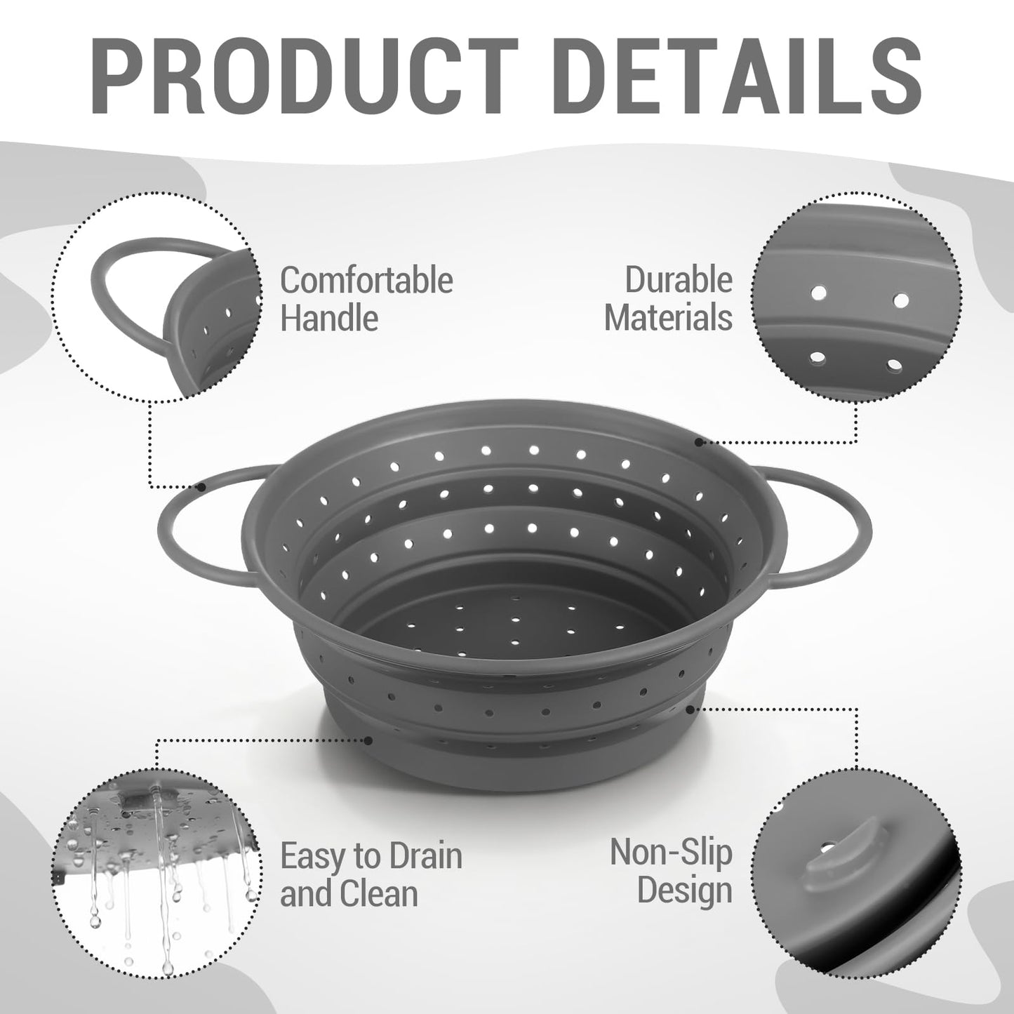 Afarnook 3 Pack Collapsible Colander with Strainer Bowl Set, 11 & 13 In BPA-Free Silicone Colanders for Kitchen, Heat-Resistant Space-Saving Strainer Dishwasher Safe Baskets for Vegetable Fruits(Grey)