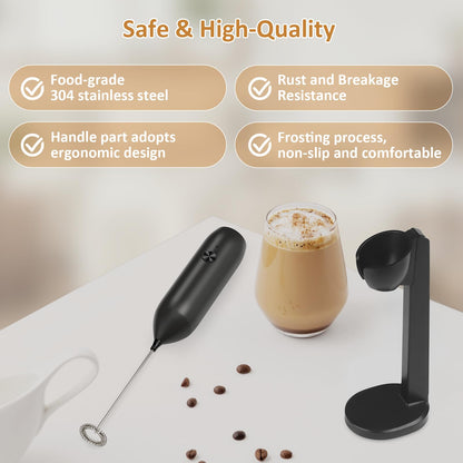 Rechargeable Milk Frother Handheld USB Type-C, Powerful Electric Foam Maker with Stand, Mini Drink Mixer for Coffee Latte, Cappuccino, Mocha, Macchiato, Frappe and Protein Powder