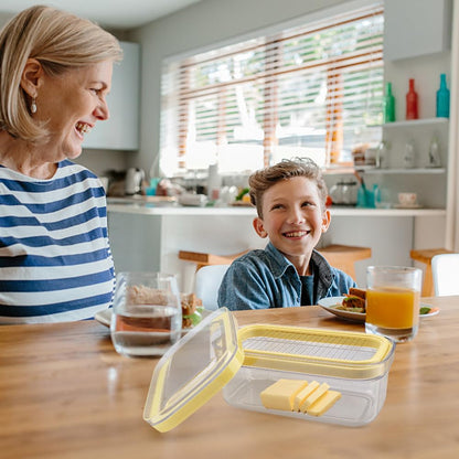Airtight Butter Slicer Cutter, 2-in-1 Butter Slicer & Storage Container Dish with Lid for Fridge, Stainless Steel Cutting Grid Easy Cutting Two 4oz Sticks for Home Kitchens