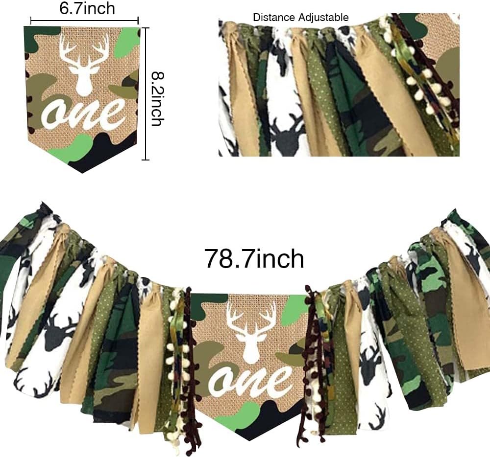 1st XCKALI Jungle Hunting High Chair Birthday Theme Banner Birthday High Chair One Camouflage Decoration Party Baby