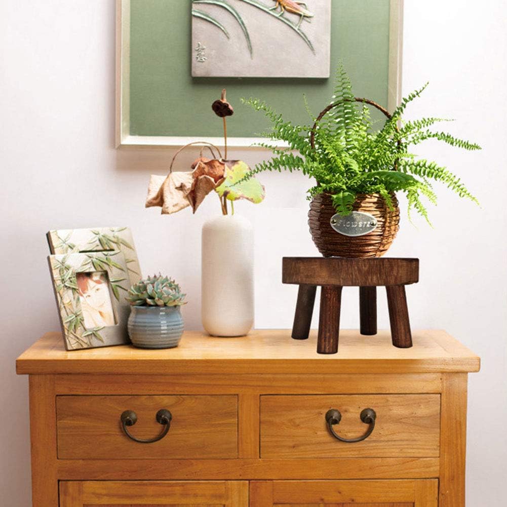 Wood Potted Plant Stand, Solid Wood Mini Stool Display for Vintage Round Rack Flower Pot Holders