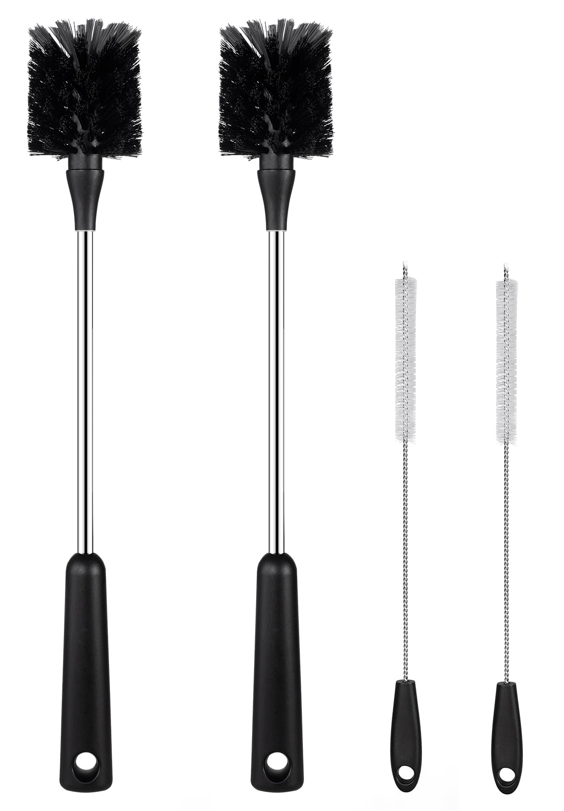 [4 Pack] Water Bottle Brush & Straw Cleaner Set,Stainless Steel Long Handle Baby Bottle Scrub Cleaning Brush for Sports Bottles, Cups, Dishes, Coffee Mugs, Glasswares, Tumblers, Wine Decanters