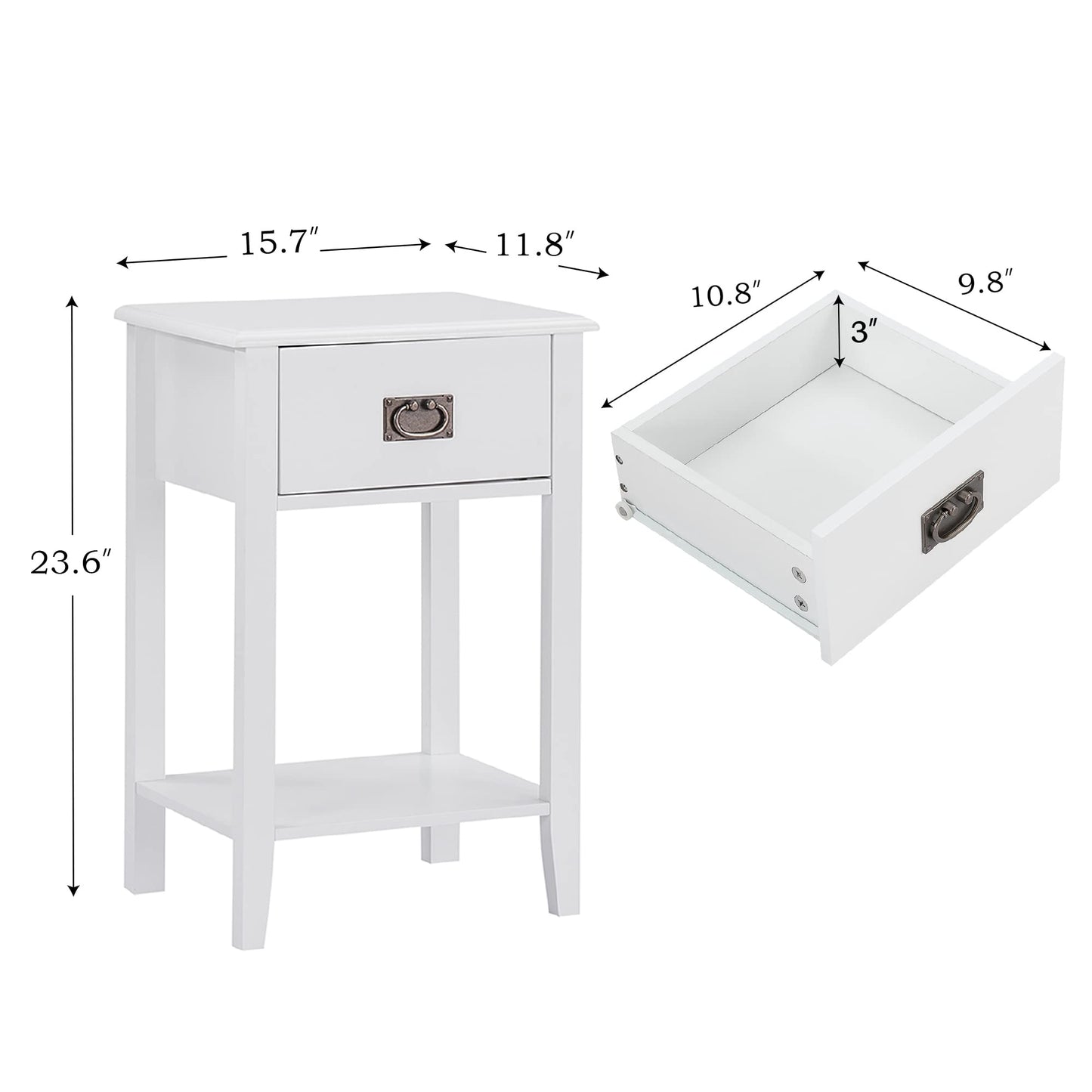 VECELO Nightstands Set of 2 End/Side Tables for Living Room Bedroom Bedside, Vintage Accent Furniture Small Space, Solid Wood Legs, One Drawer
