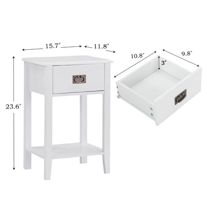 VECELO Nightstands Set of 2 End/Side Tables for Living Room Bedroom Bedside, Vintage Accent Furniture Small Space, Solid Wood Legs, One Drawer