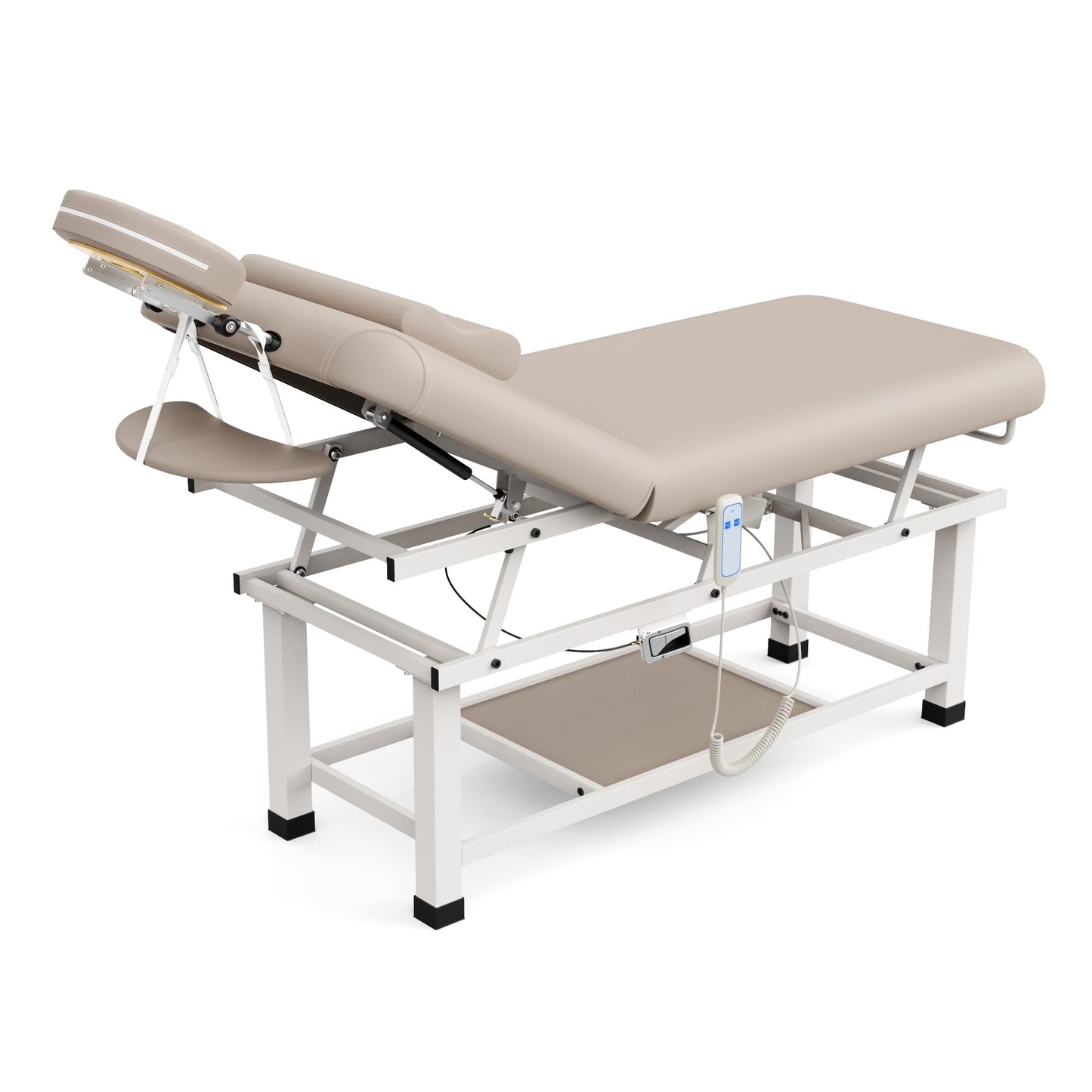 Dolonm 30 Wide x 75 Long Heavy Duty Electric Stationary Massage Table with Backrest Adjustable and Storage Space for Treatment/Medical Spa/Facial/Beauty/Massage Bed and More - Beige Gray
